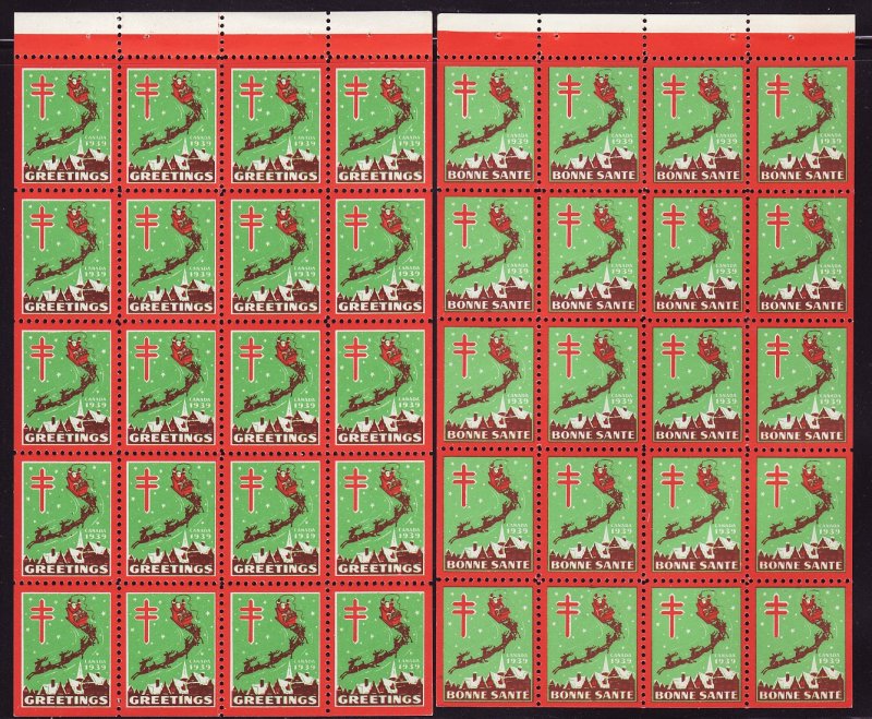  1939 Canada Christmas Seals Pane Collection, English & French Text