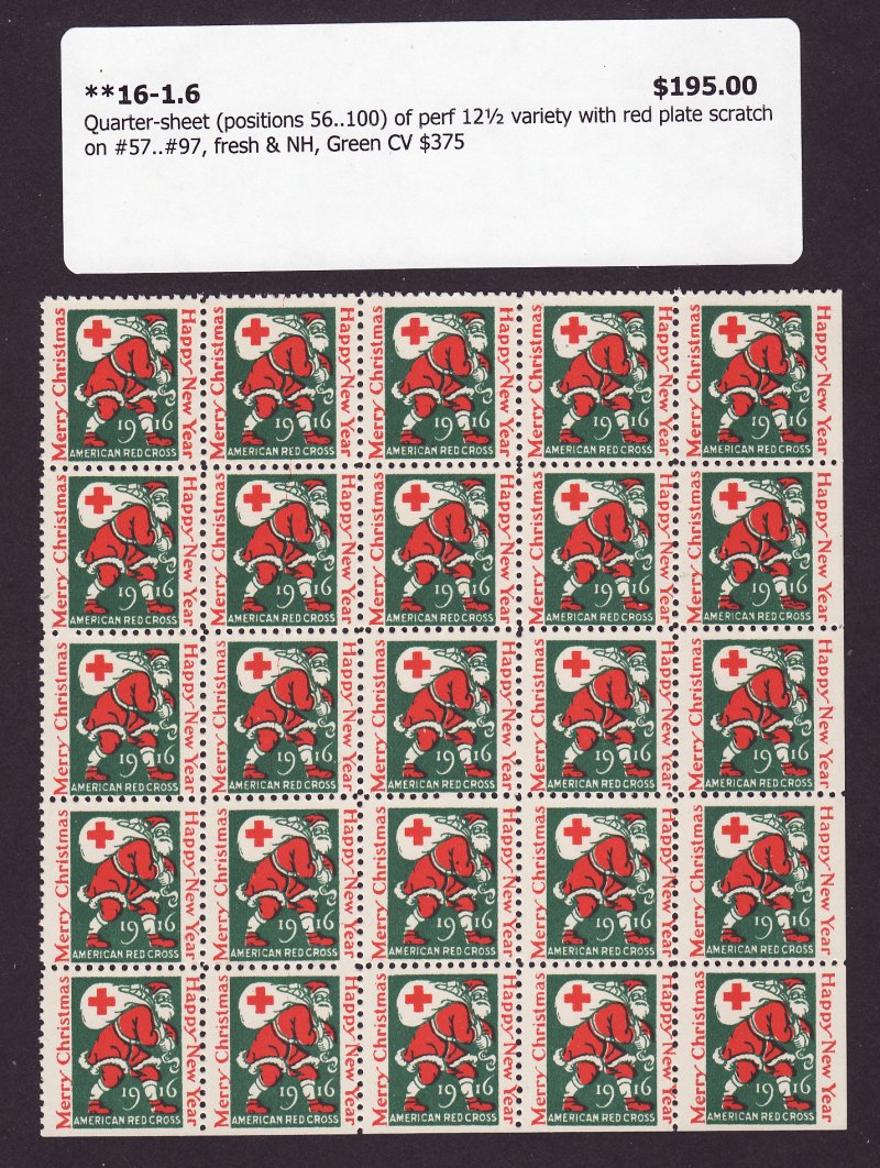 1916-1.6, WX18c, 1916 U.S. National Christmas Seals Block of 25