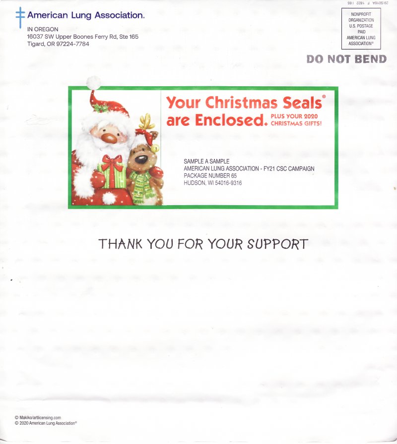       120-1A.1pac, 2020 ALA National Design U.S. Christmas Seal Packet