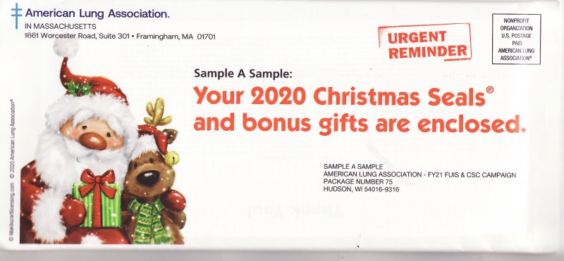  120-1.6env, 2020 ALA US Christmas Seal Annual Renewal Campaign, Massachusetts 