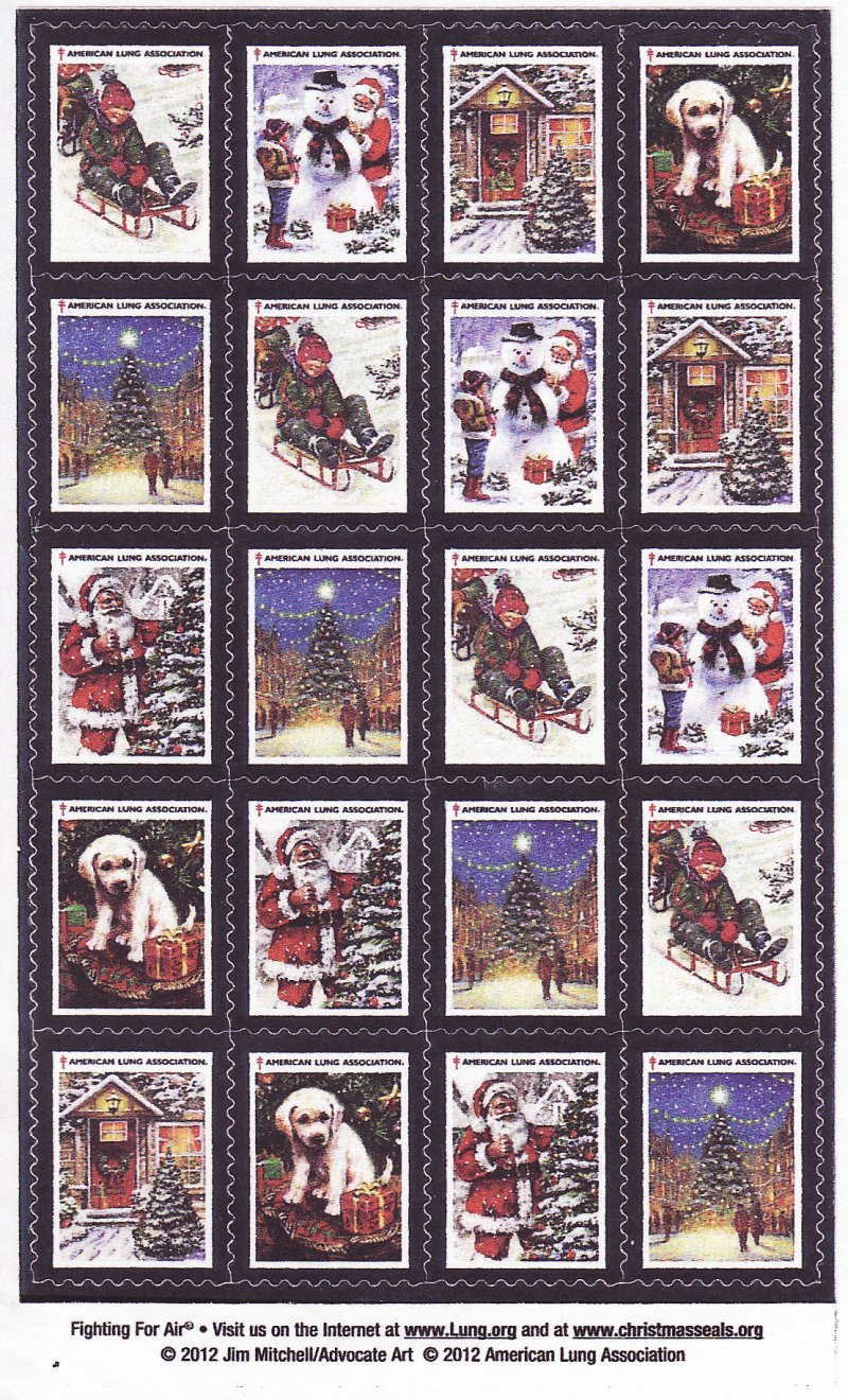 111-T2x2, 2011 U.S. Test Design Christmas Seals Pane, ALA-FY12-PRE-SEALS