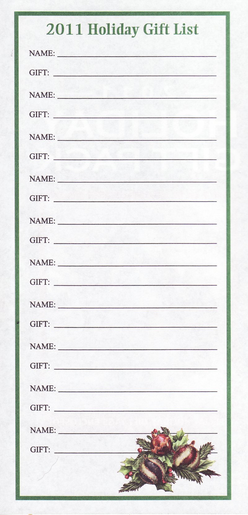 111-1.8x2, 2011 ALA Christmas Seal Designs Narrow Gift Tag Booklet, FUCGPFY12, Holiday Gift List