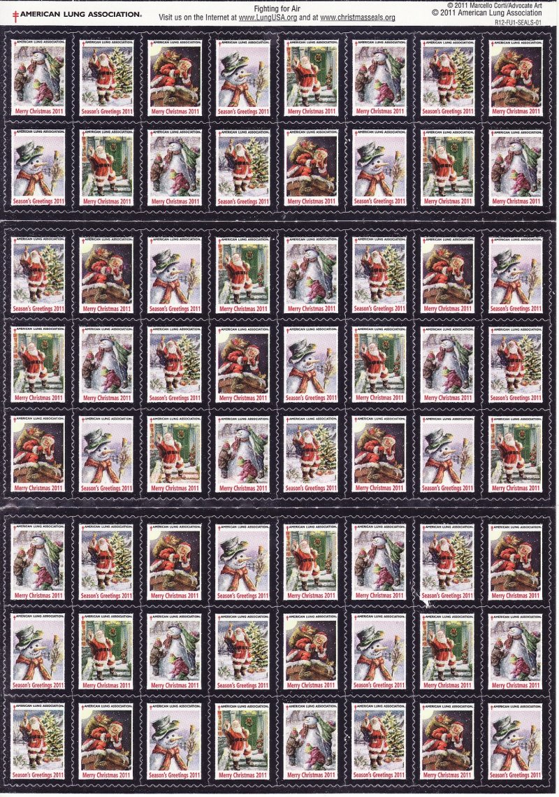 111-1x2, 2011 ALA National Design U.S. Christmas Seals Sheet, R12-FU1-SEALS-01