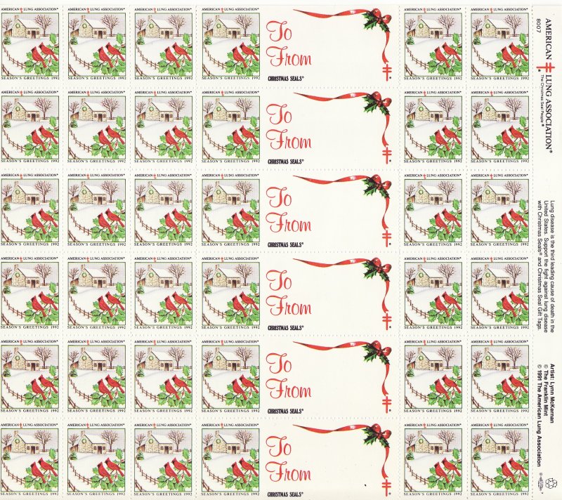 92- 1x1, 1992 U.S. Christmas Seals Sheet, pm S