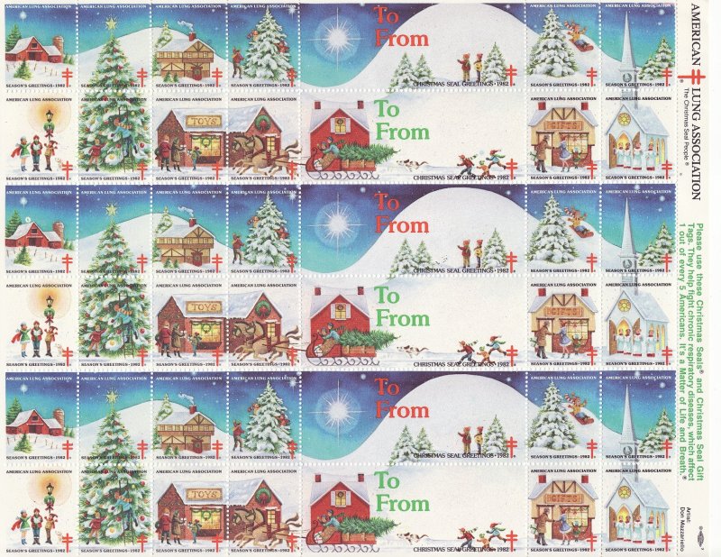 82-T4x, 1982 U.S. Test Design Christmas Seals Sheet, Perf 12