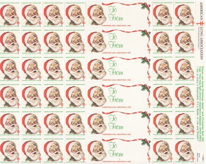 82-T6x, 1982 U.S. Test Design Christmas Seals Sheet, Perf 12