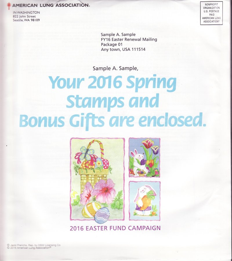 116-S1.2pac, 2016 ALA National Design U.S Spring Charity Seal Easter Fund Packet
