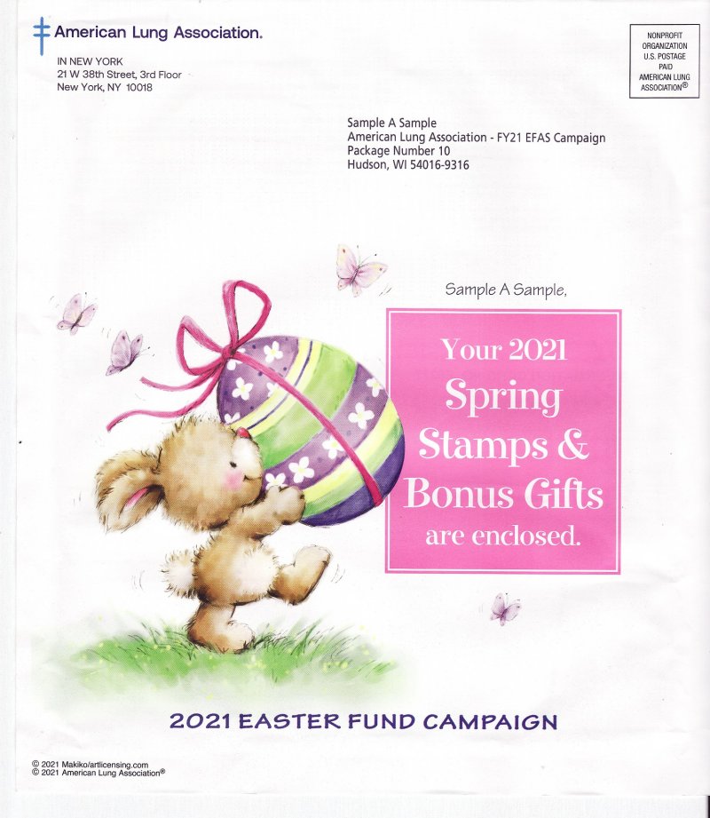 121-ST1.7pac, 2021 ALA Test Design U.S. Spring Charity Seal Easter Fund Packet