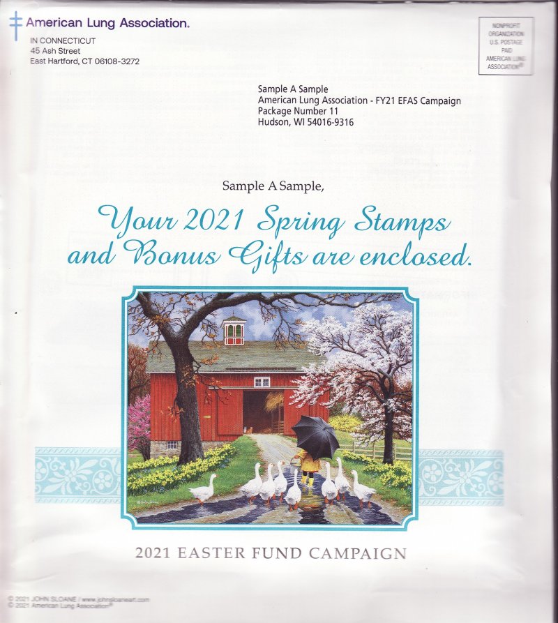 121-ST2.14pac, 2021 ALA Test Design U.S. Spring Charity Seal Easter Fund Packet