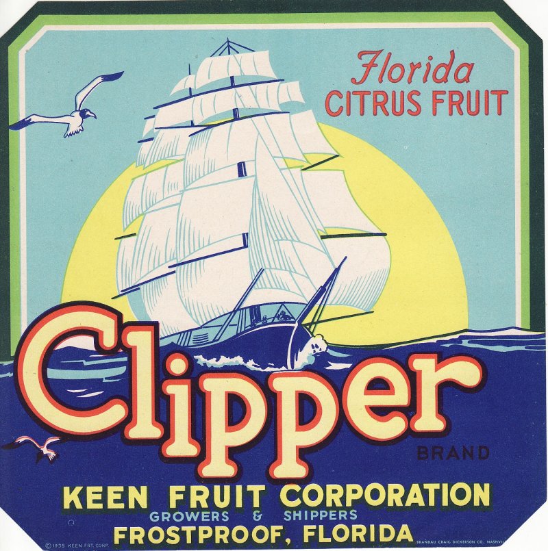 Clipper Brand Florida Citrus Fruit Crate Label