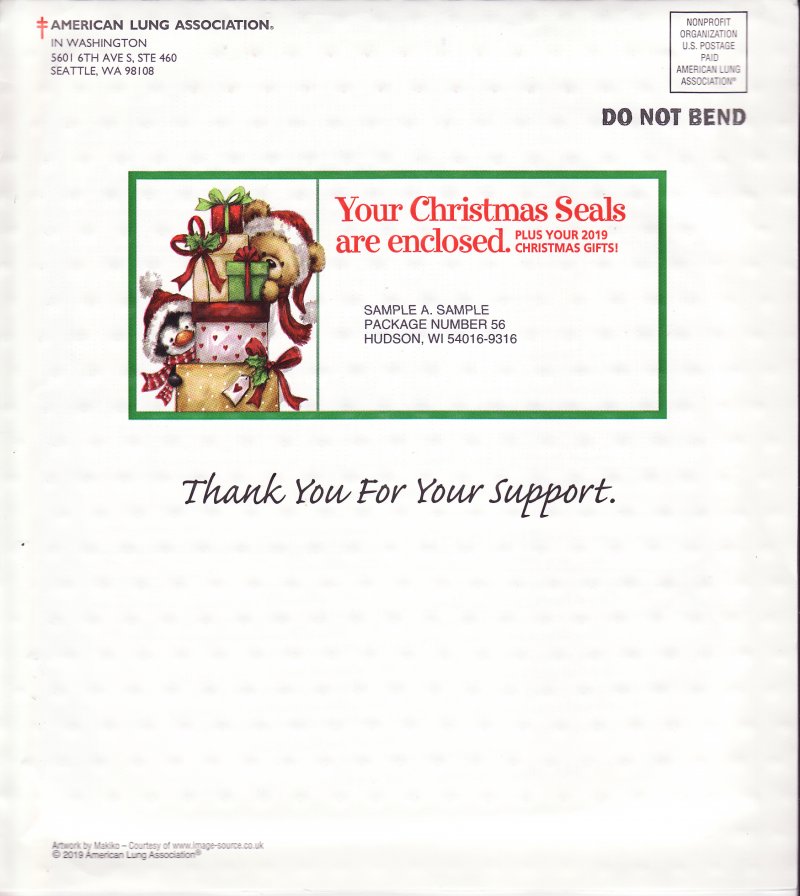 119-1A.2pac, 2019 ALA National Design U.S. Christmas Seal Annual Packet