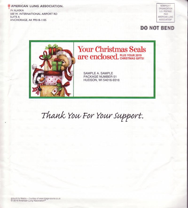 119-1A.9pac, 2019 ALA National Design U.S. Christmas Seal Annual Packet