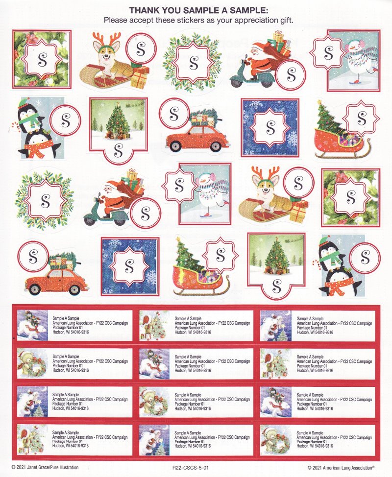 121-1.6x, 2021 ALA Christmas Themed Stickers & Addess Labels R22-CSCS-5-01