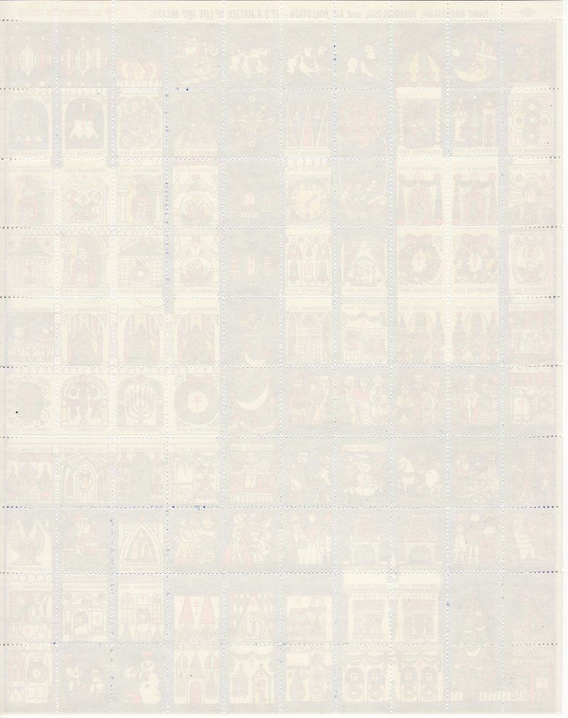 70-2x1, WX242, 1970 U.S. Christmas Seal Sheet, pm F, reverse of sheet