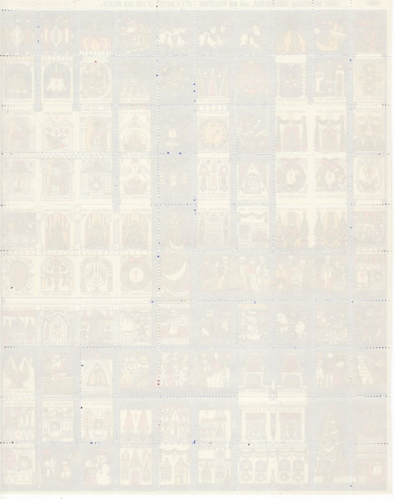 70-3x, WX242, 1970 U.S. Christmas Seal Sheet, pm W, reverse of sheet