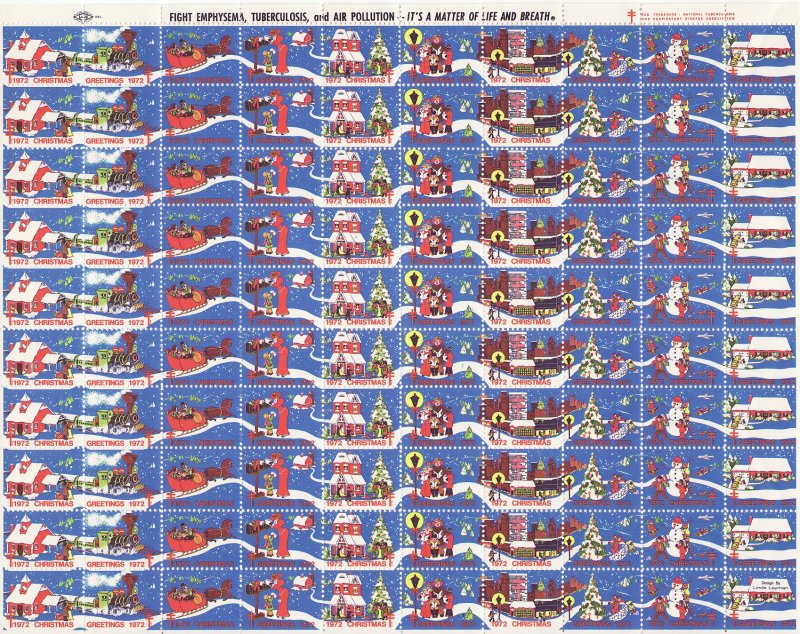  72-2.1x2, WX248, 1972 U.S. Christmas Seals Sheet, no pm  