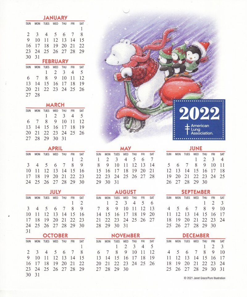 CL121-1, ALA 2022 U.S. Christmas Seals Themed Calendar, FY22-Cal-01