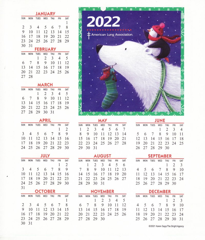 CL121-T3, ALA 2022 U.S. Christmas Seals Themed Calendar, FY22-Cal-14