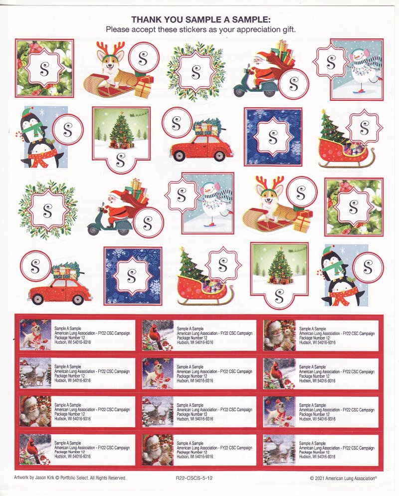 121-T1.6x, 2021 ALA Christmas Themed Stickers & Addess Labels R22-CSCS-5-12