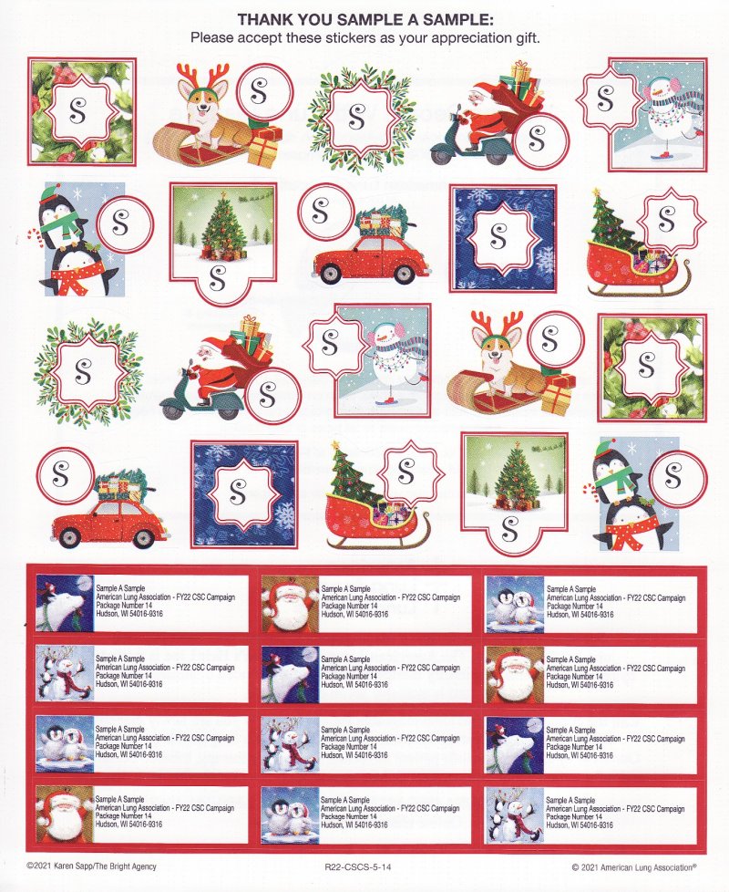 121-T3.6x, 2021 ALA Christmas Themed Stickers & Addess Labels R22-CSCS-5-14