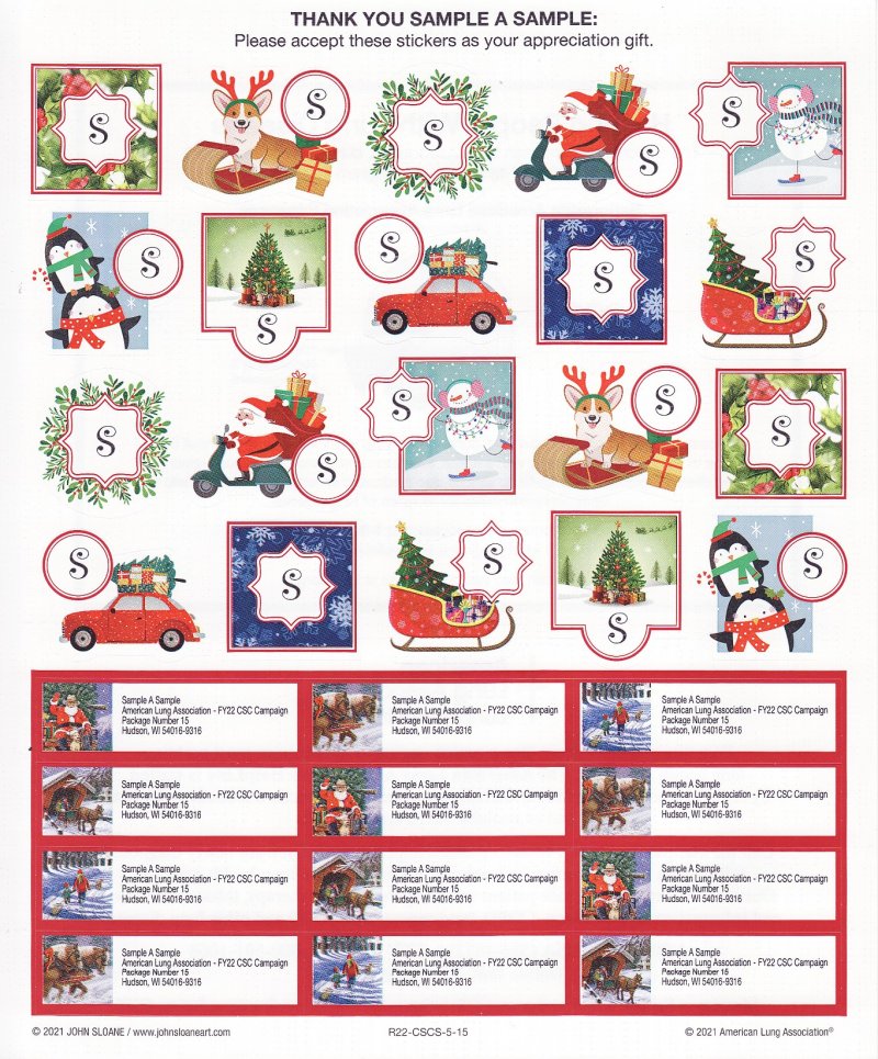 121-T4.6x, 2021 ALA Christmas Themed Stickers & Addess Labels R22-CSCS-5-15