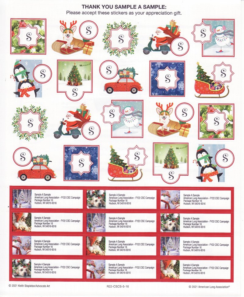 121-T5.6x, 2021 ALA Christmas Themed Stickers & Addess Labels R22-CSCS-5-16