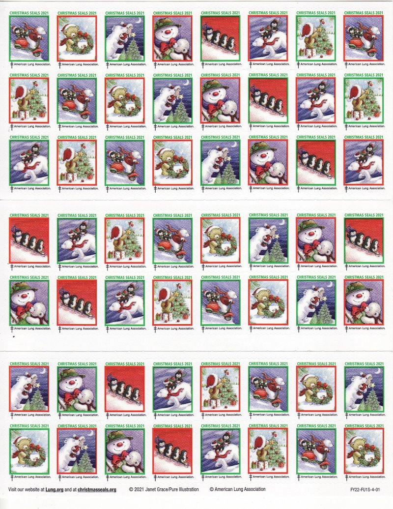   121-1x2, 2021 U.S. National Christmas Seals Sheet, FY22-FU1S-4-01