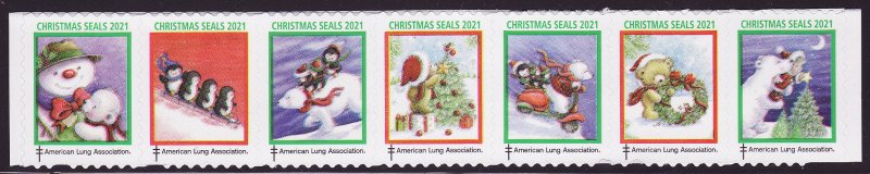 121-1, 2021 U.S. National Christmas Seals, As Required Strip of 7 Designs