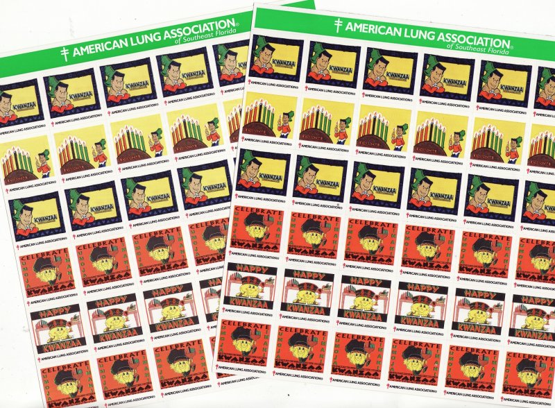 Image 2 of 101-T12x, 2001 ALA Kwanzaa Charity TB Seals Sheet, roulette 9½