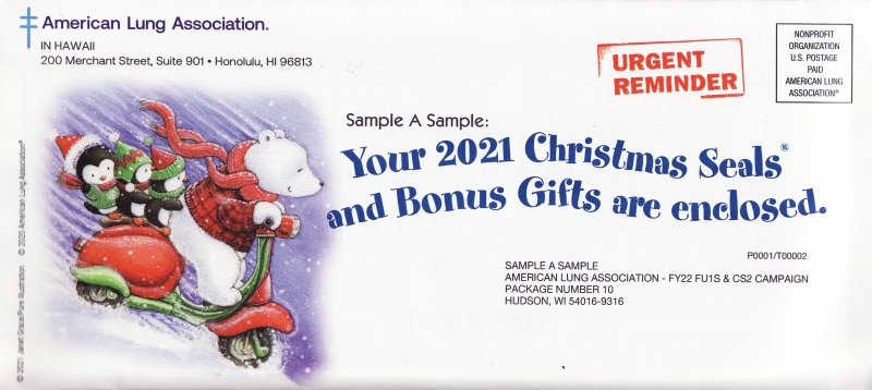  121-1.11env, 2021 ALA US Christmas Seal Annual Renewal Campaign, Hawaii