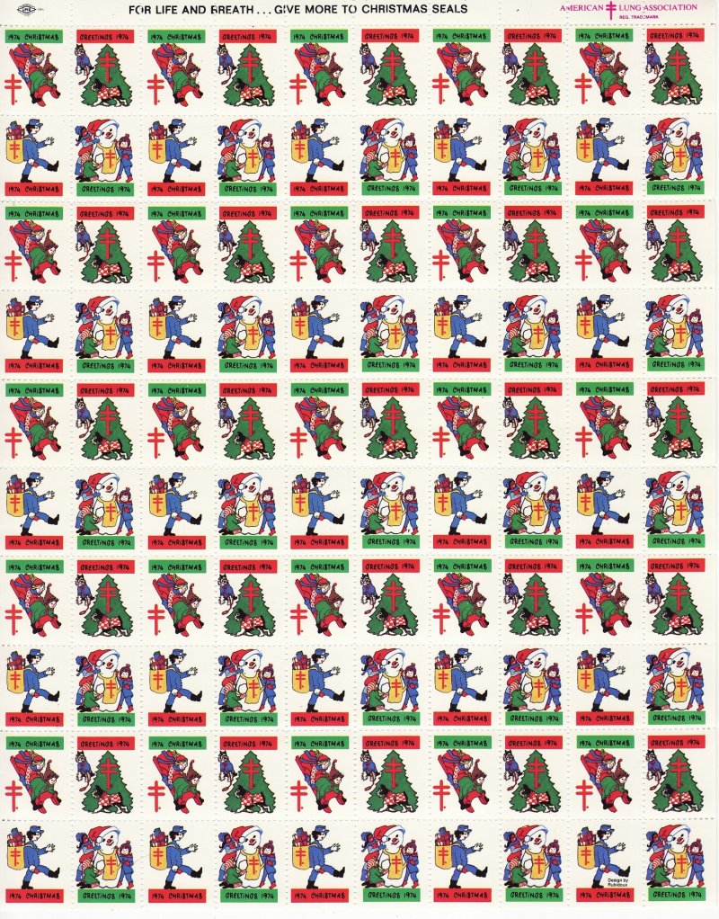   74-2x, WX252, 1974 U.S. National Christmas Seals Sheet, pm F 