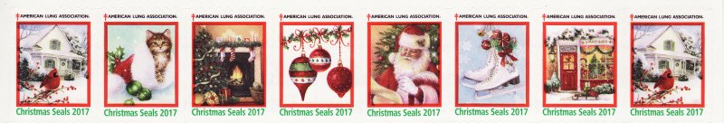 117-1.2, WX376, 2017 U.S. Christmas Seals, As Required Strip of 8 Designs