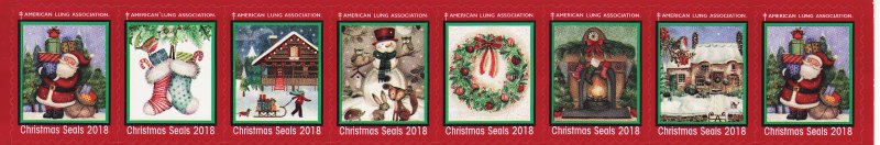 118-1.2, WX378 2018 U.S. National Christmas Seals As Required Strip of 8 Designs