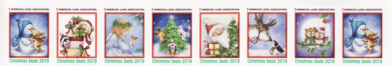 119-1.2, WX380, 2019 US National Christmas Seals, As Required Strip of 8 Designs