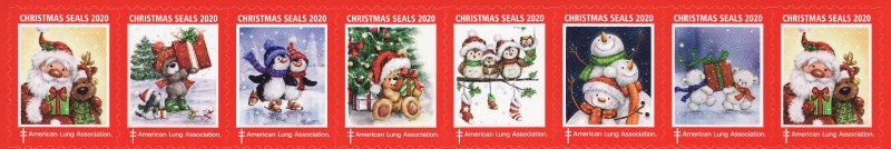 120-1.2, WX382, 2020 US National Christmas Seals, As Required Strip of 8 Designs