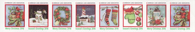 116-1.2, 2016 U.S. Christmas Seals, As Required Strip of 8 Designs