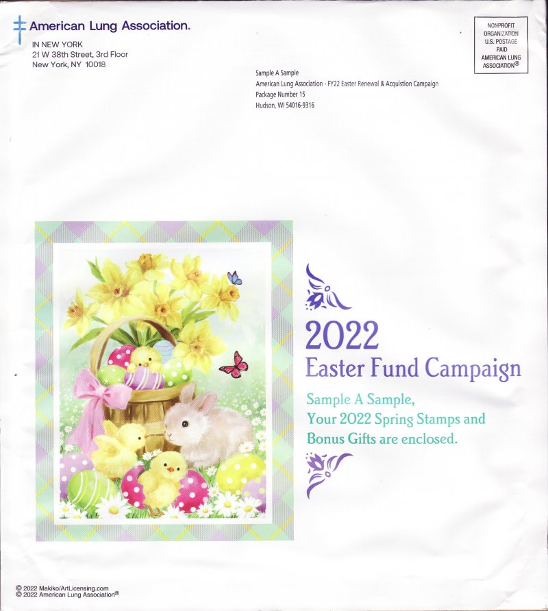 122-ST3.7pac, 2022 ALA Test Design U.S. Spring Charity Seal Easter Fund Packet
