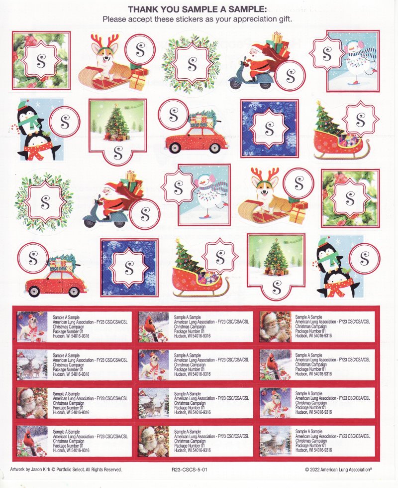 122-1.6x, 2022 ALA Christmas Themed Stickers & Addess Labels R23-CSCS-5-01