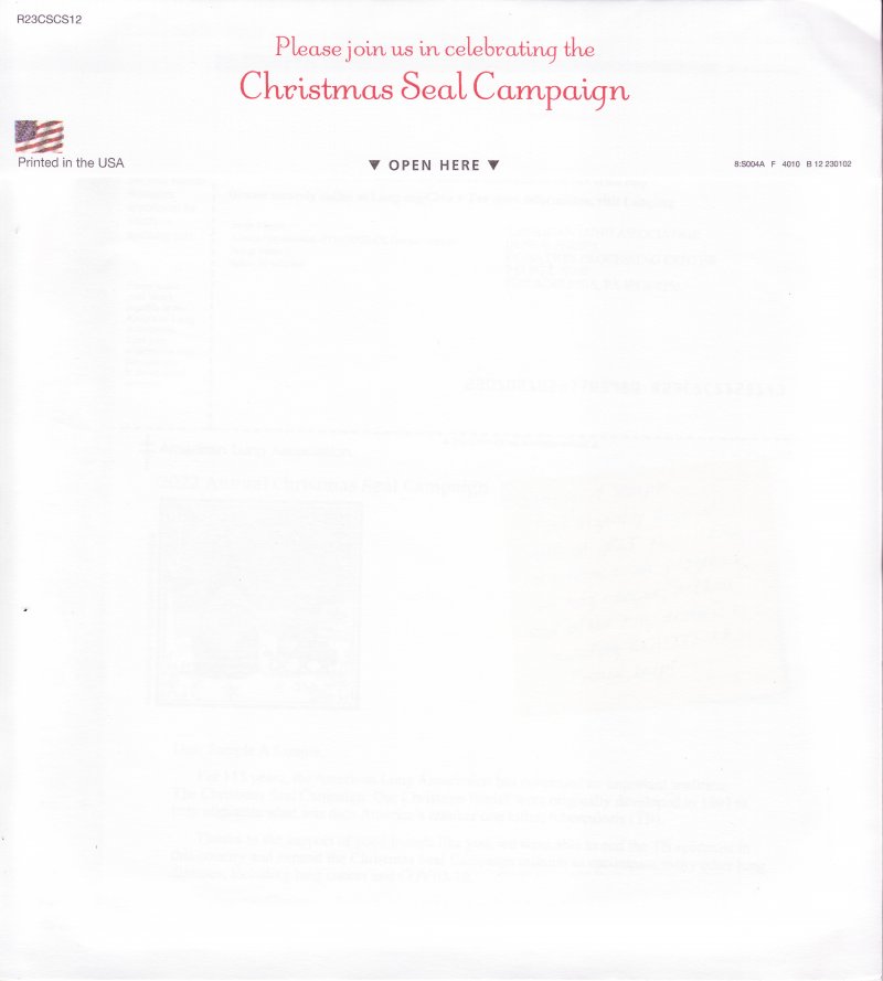 122-T1.10pac, 2022 ALA U.S. Test Design Christmas TB Seal Packet, reverse of packet