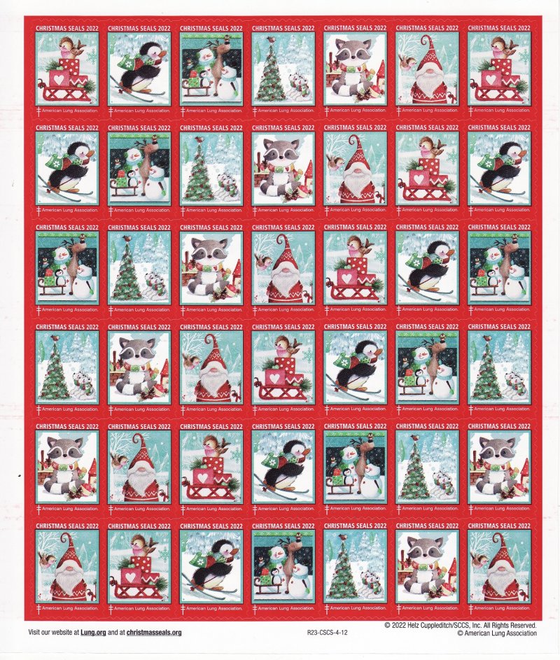 122-T1x, 2022 ALA Test Design U.S. Christmas Seals Sheet, R23-CSCS-4-12
