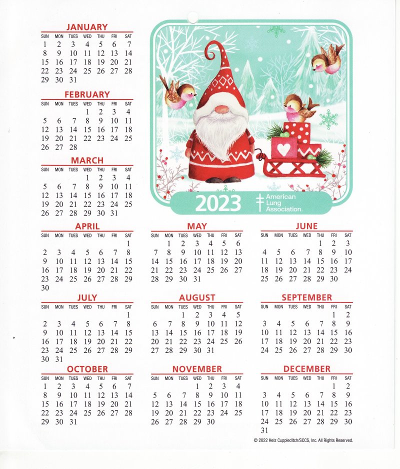 CL122-T1, ALA 2023 U.S. Christmas Seals Themed Calendar, FY23-Cal-12
