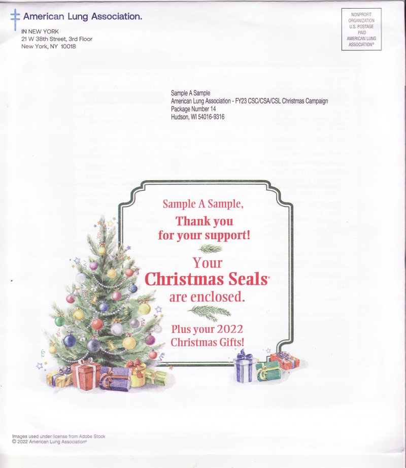  122-T3.7pac, 2022 ALA Test Design U.S. Christmas Seal Annual Packet