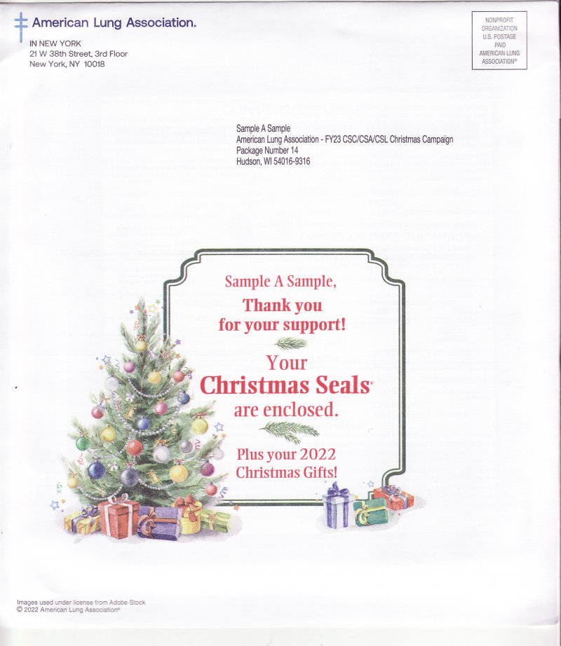  122-T3.7pac, 2022 ALA Test Design U.S. Christmas Seal Packet