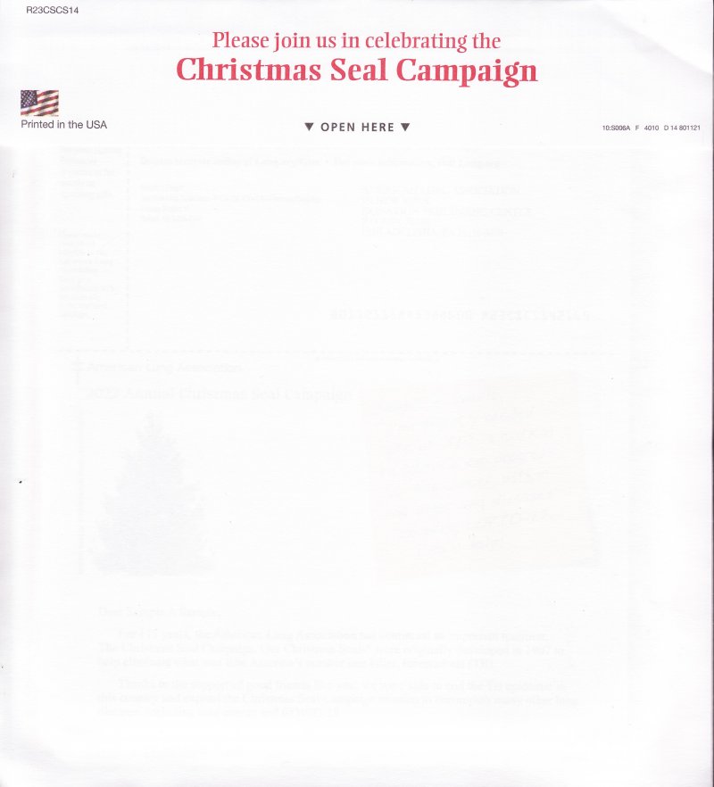 122-T2.10pac, 2022 ALA U.S. Test Design Christmas TB Seal Packet, reverse of packet