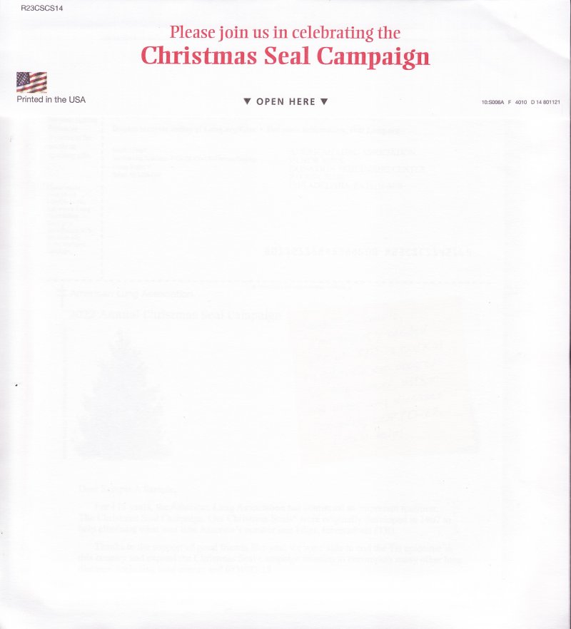 122-T3.7pac, 2022 ALA Test Design U.S. Christmas Seal Packet