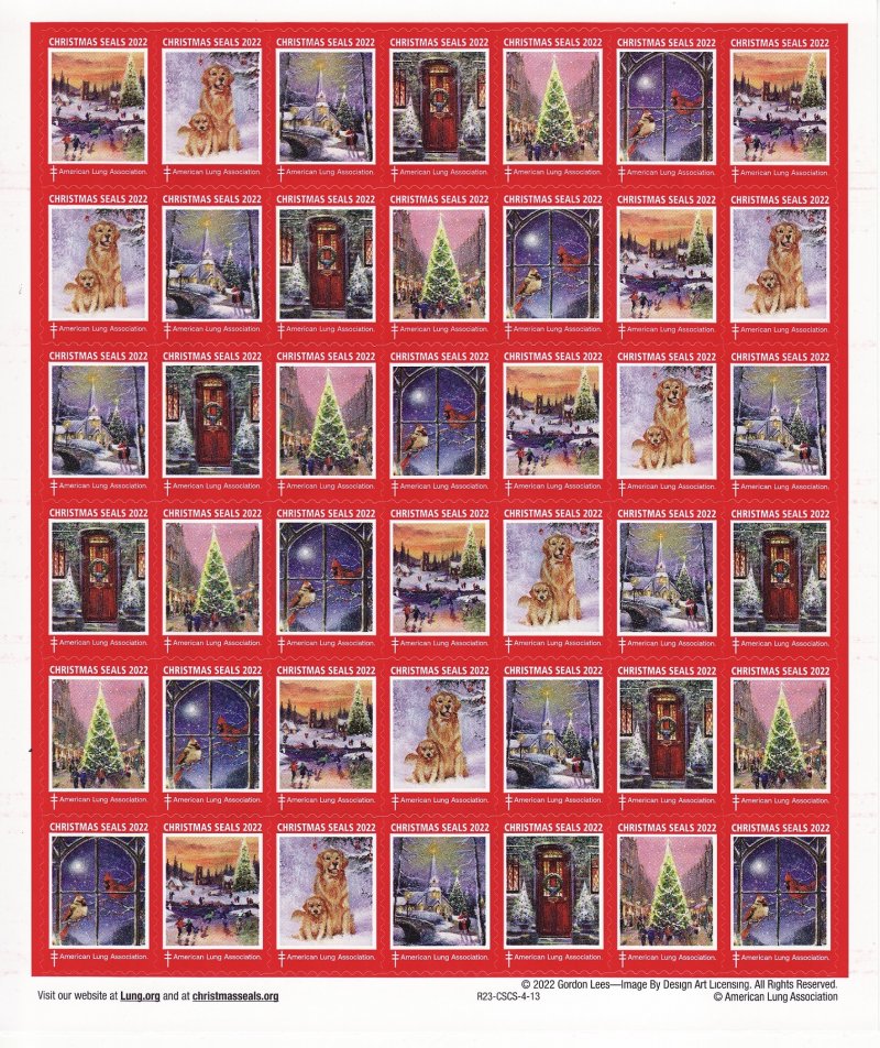 122-T2x, 2022 ALA Test Design U.S. Christmas Seals Sheet, R23-CSCS-4-13