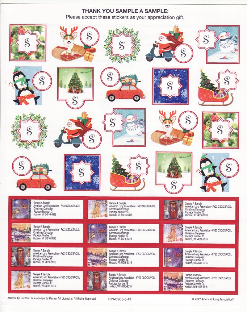 122-T2.6x, 2022 ALA Christmas Themed Stickers & Addess Labels R23-CSCS-5-13