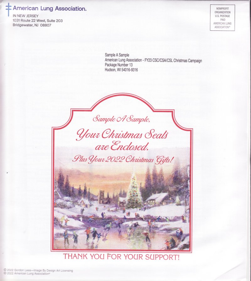  122-T2.10pac, 2022 ALA Test Design U.S. Christmas Seal Packet