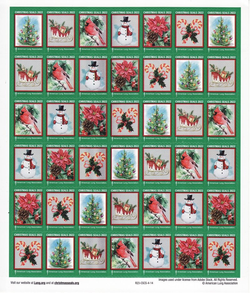 122-T3x, ALA Test Design U.S. Christmas Seals Sheet, R23-CSCS-4-14