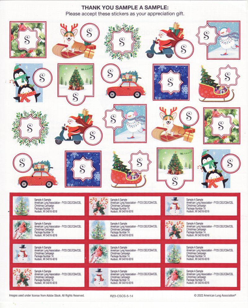 122-T3.6x, 2022 ALA Christmas Themed Stickers & Addess Labels R23-CSCS-5-14